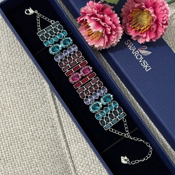 💎🦢 Swarovski Eminence Multicolor Crystal Link Bracelet - Picture 2 of 10
